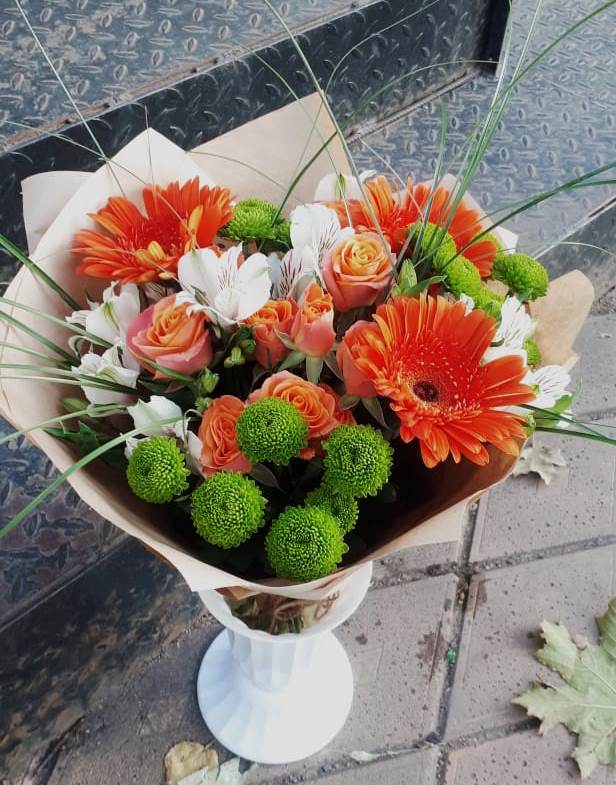 Букет цветов из: Герберы, Хризантемы, Альстромерии и Розы в Старо-Щедринской
