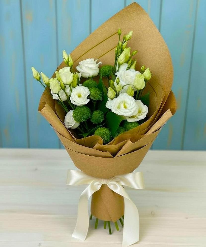 Букет цветов из: Хризантемы и Лизиантусы в Старо-Щедринской