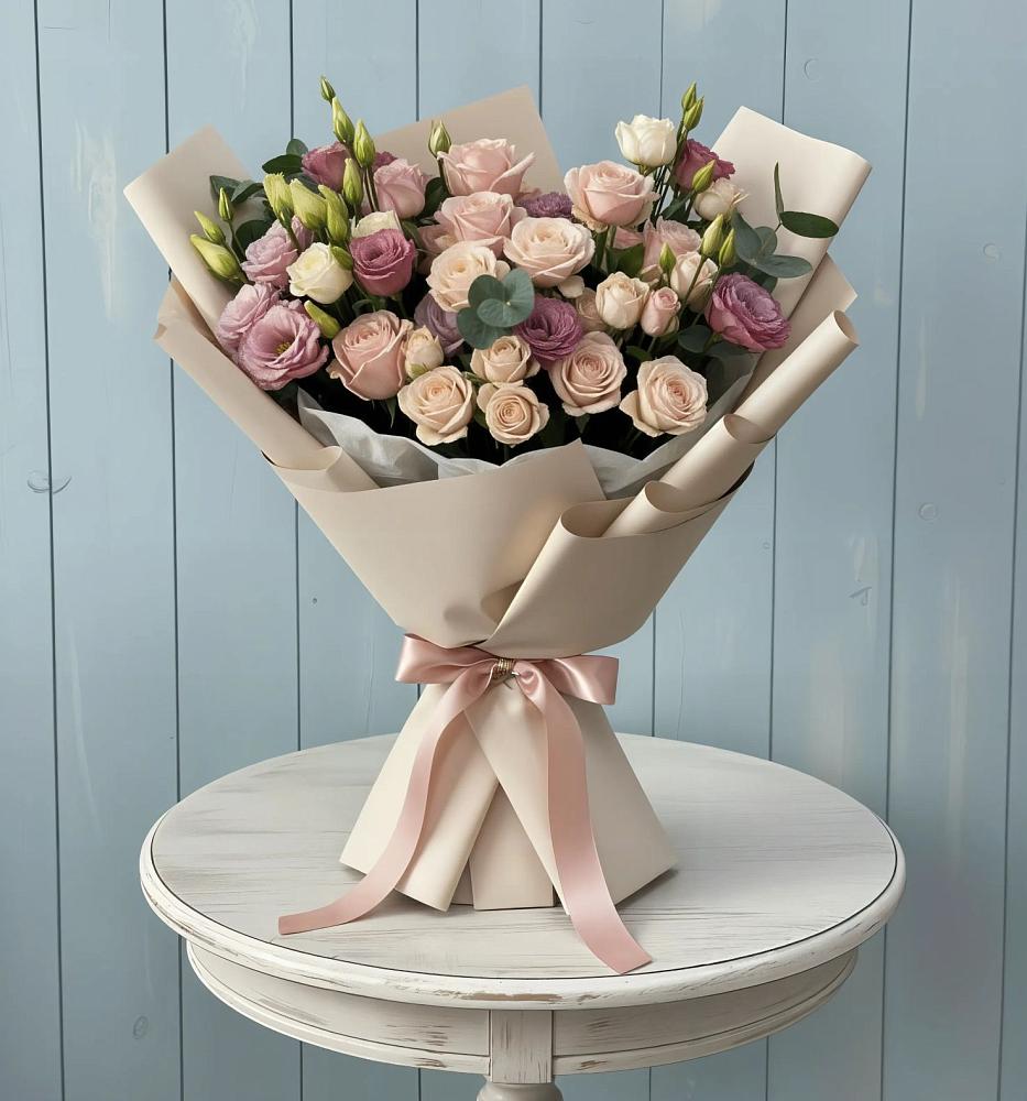 Букет цветов из: Розы и Лизиантусы в Старо-Щедринской