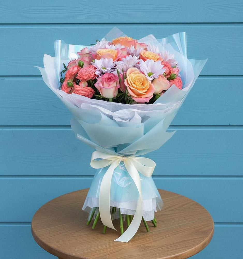 Букет цветов из: Хризантемы и Розы в Старо-Щедринской